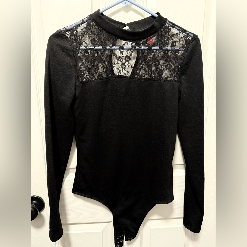 GUESS black and lace thong bodysuit